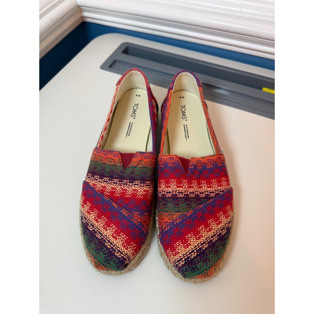 TOMS Alpargata Slip On Women Size 8 Woven Multi Color Geometric Espadrille Flats